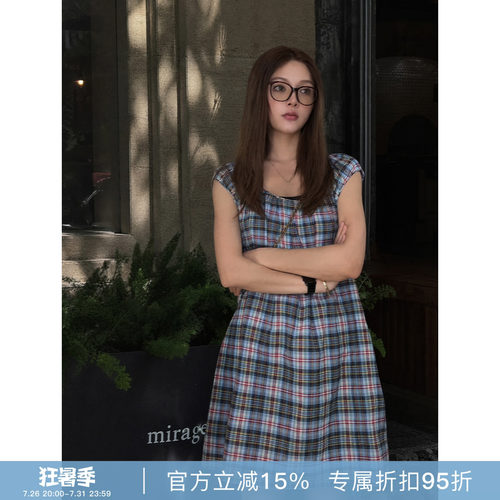 RHER STUDIO“风信子彩格裙”森系拼接设计感无袖背心连衣裙LRG01