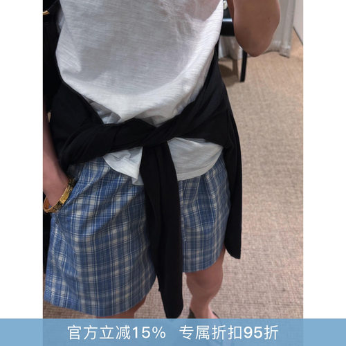 RHER STUDIO“海盐蓝格”复古格子女夏季舒适短裤K782A