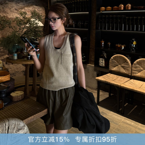 R-HER“U领马甲”亚麻时尚修身休闲百搭通勤无袖薄款U领马夹