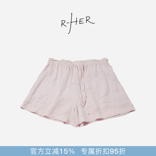 RHER STUDIO“花苞亚麻”夏季新款高腰显瘦百搭宽松休闲短裤K6019