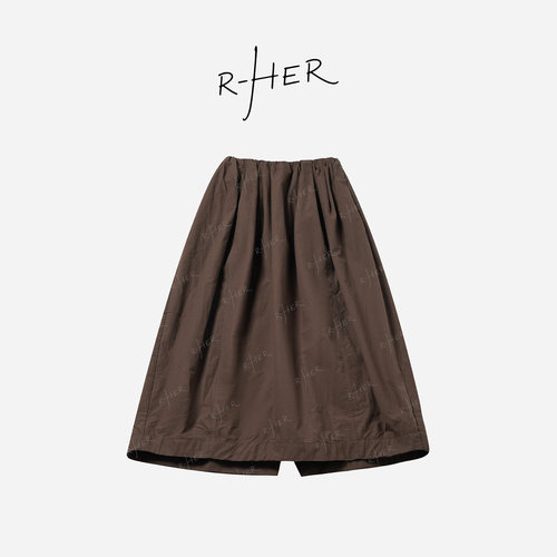 RHER STUDIO“暮棕抽褶”100棉夏季宽松显瘦高腰休闲半身裙KB012