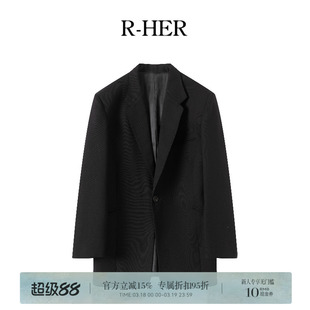 R-HER[曜石西服]夏季新款老钱风松弛感女装外套气质长袖黑色西装