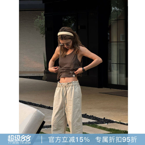 RHER STUDIO“亚麻背心”夏季新款简约百搭修身显瘦吊带背心D2578