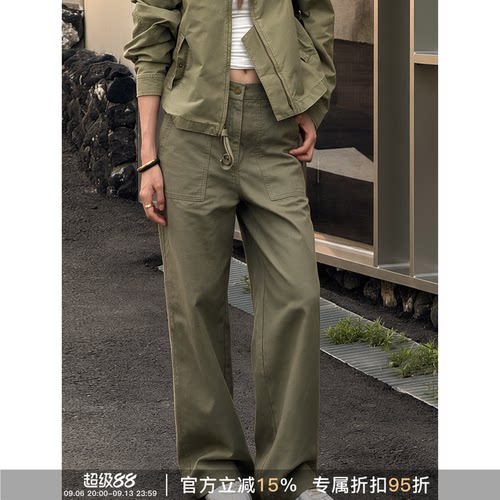 RHER复古高腰显瘦直筒工装女裤
