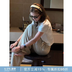RHER STUDIO“纯棉遛弯裤”春夏简约百搭垂感显瘦条纹阔腿女裤K51