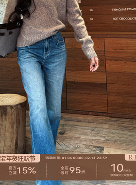 R-HER“简序蓝裤”宽松做旧百搭高腰复古休闲时尚阔腿牛仔裤K3002