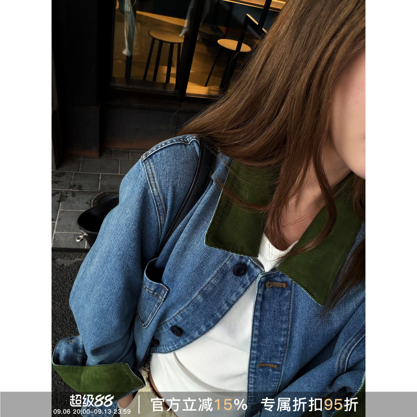 橄榄绿翻领复古做旧牛仔外套