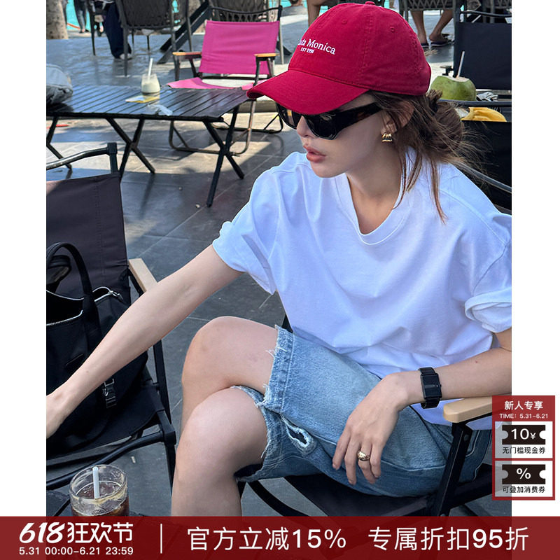 R-HER“基础白T”常规款春夏休闲简约宽松舒适T恤上衣短袖纯色