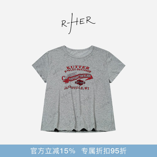 RHER STUDIO“灰调复古”夏季新款宽松百搭显瘦正肩短袖T2716