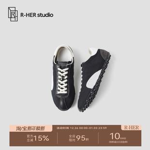 运动日常百搭休闲鞋 牛皮透气帆布拼接德训鞋 生胶德训 A38 HER