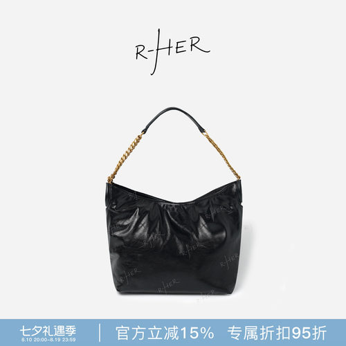 RHER STUDIO 头层牛皮时尚百搭简约大容量单肩斜挎饺子包BYX27