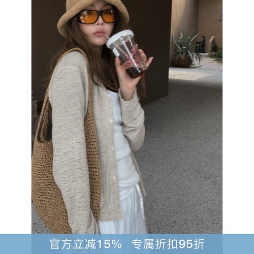 RHER STUDIO“燕麦亚麻开衫”100亚麻夏季显瘦开衫长袖上衣S2778
