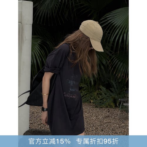 RHER STUDIO 百百棉印花夏季新款宽松圆领百搭显瘦长袖TS623