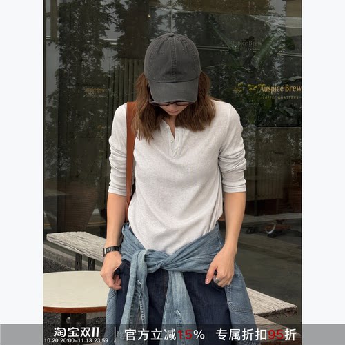 RHER STUDIO 亨利领秋季宽松显瘦休闲百搭长袖T恤上衣SRG37