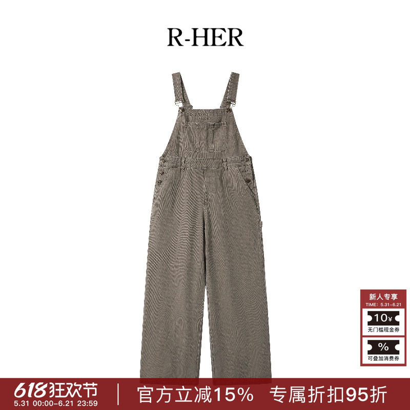 R-HER【工装背带】新款气质做旧百搭工装背带裤时尚设计感连体裤