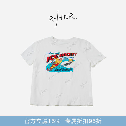 RHER STUDIO“棉柔冰迹”100棉夏季新款美式复古印花显瘦短袖T266