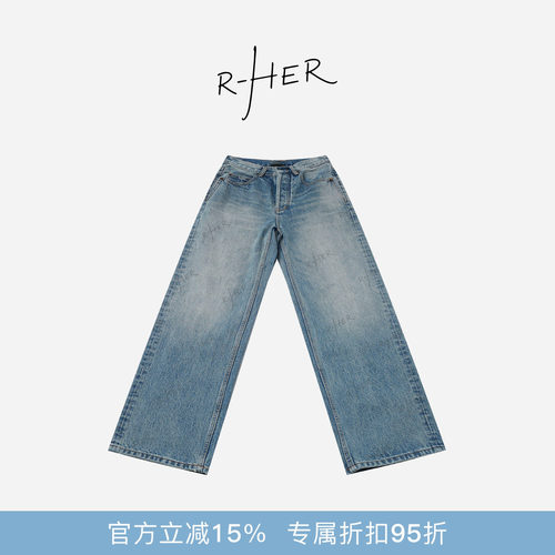 RHER STUDIO“”宽松复古水洗软牛仔裤做旧百搭长裤K7020