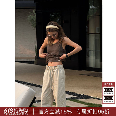 RHER STUDIO“亚麻背心”夏季新款简约百搭修身显瘦吊带背心D2578