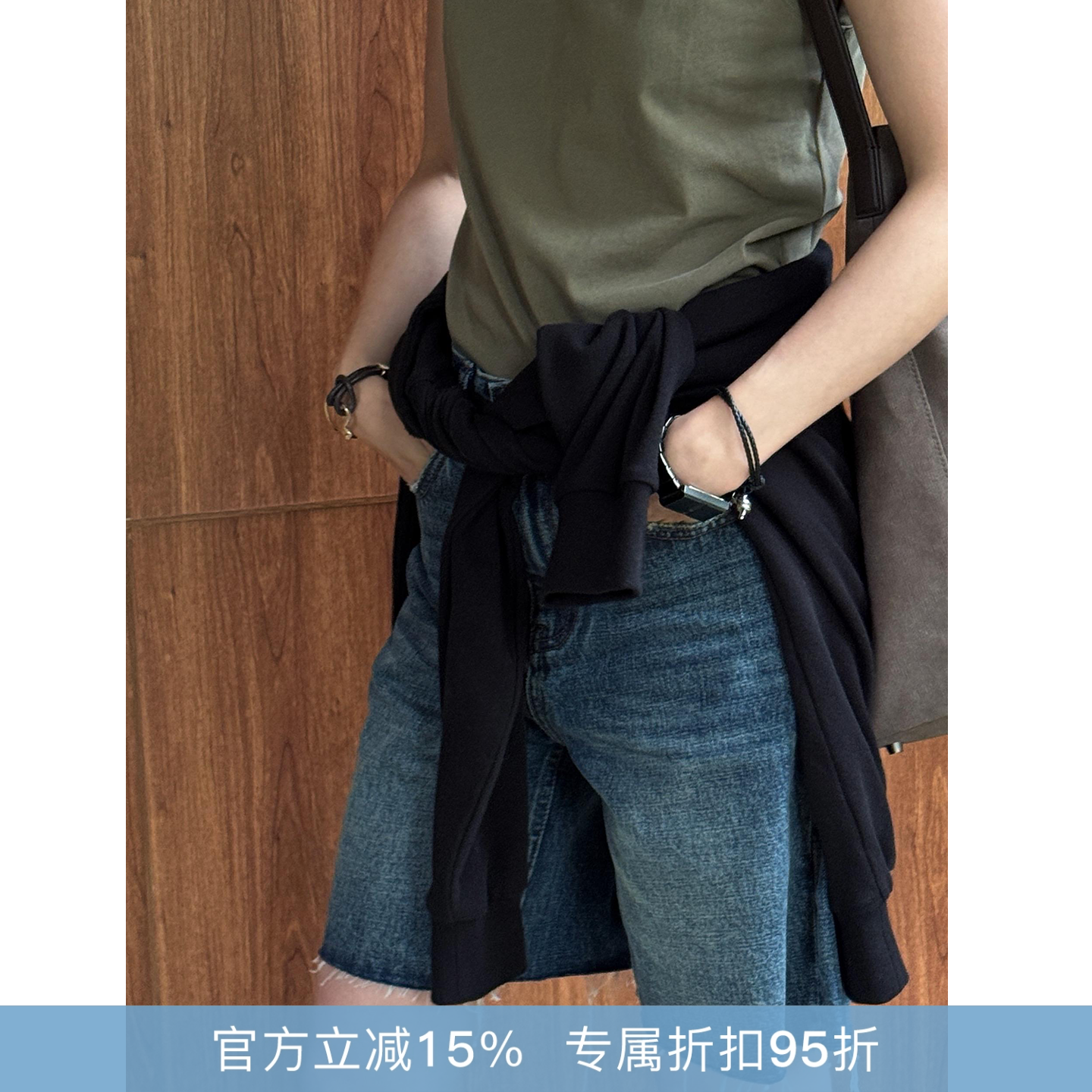 RHER STUDIO“毛边短牛”夏季复古百搭高腰显瘦小众牛仔短裤K6187