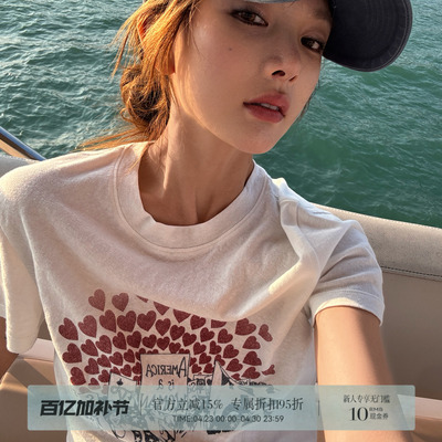 R-HER学院风刺绣短袖T恤女