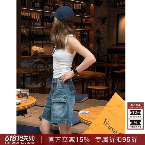 RHER STUDIO“复古做旧”夏季新款宽松显瘦百搭牛仔短裤K8645