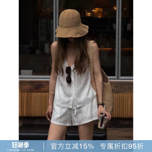 RHER STUDIO“排扣吊带”夏季苎麻天丝混纺背心休闲百搭显瘦D0010
