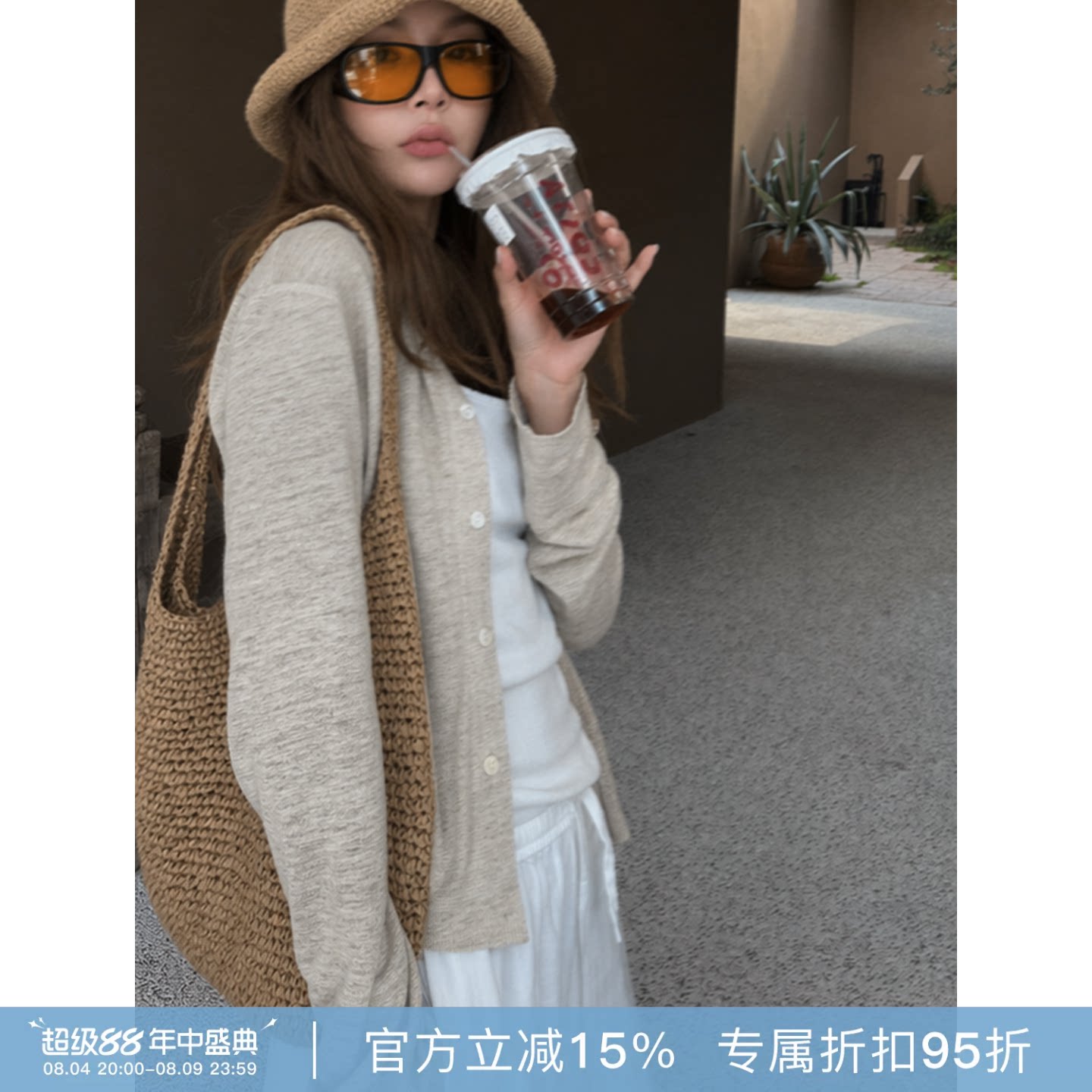 RHER STUDIO“燕麦亚麻开衫”100亚麻夏季显瘦开衫长袖上衣S2778