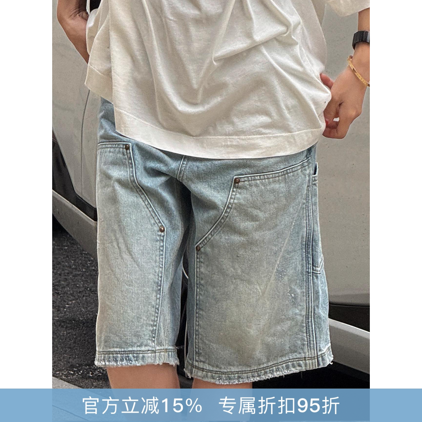 RHER STUDIO“漫夏蓝”女士复古夏季宽松百搭水洗牛仔短裤K8068