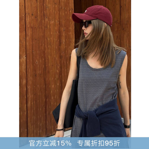 RHER STUDIO“灰调条纹”夏季宽松慵懒风通勤时尚休闲无袖背心D05