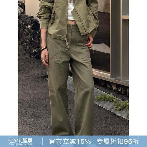 RHER STUDIO“直筒工装裤”新款复古简约百搭显瘦高腰休闲女裤KL0