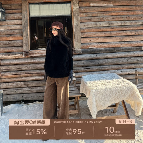 R-HER“复古剪裁”于Moli 卡其色休闲工装裤宽松高腰经典复古长裤