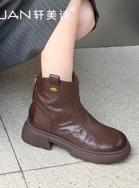 轩美诗2025新款秋冬复古百搭帅气内增高休闲炸街骑士靴50391