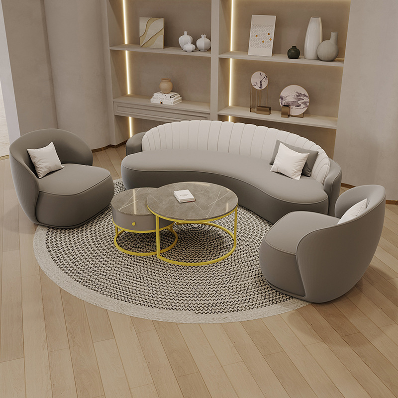 美容院会客弧形轻奢美发店现代简约办公室服装店休息客厅接待沙发
