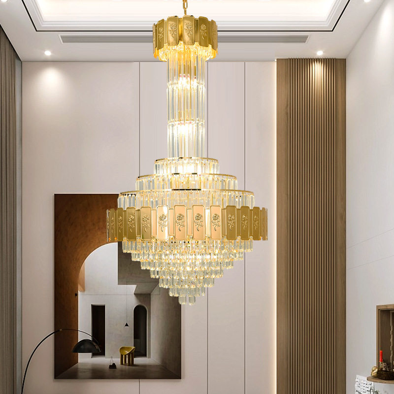 楼梯吊灯轻奢水晶吊灯复式楼别墅客厅灯大气酒店旋转楼梯间长吊灯