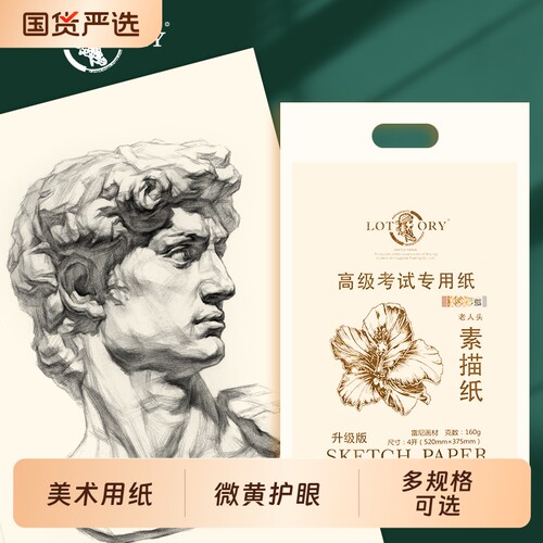 LOTORY老人头素描纸8K素描纸4K美术生专用加厚的美术纸8开速写纸4开2k铅画纸四开画画纸手提袋水粉纸儿童绘画