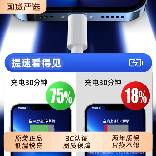 次日达官方正品PD30W快充适用苹果iPhone14Pro/13/12MaxPlus手机数据线iPad充电器线ios冲原套装二合一接口
