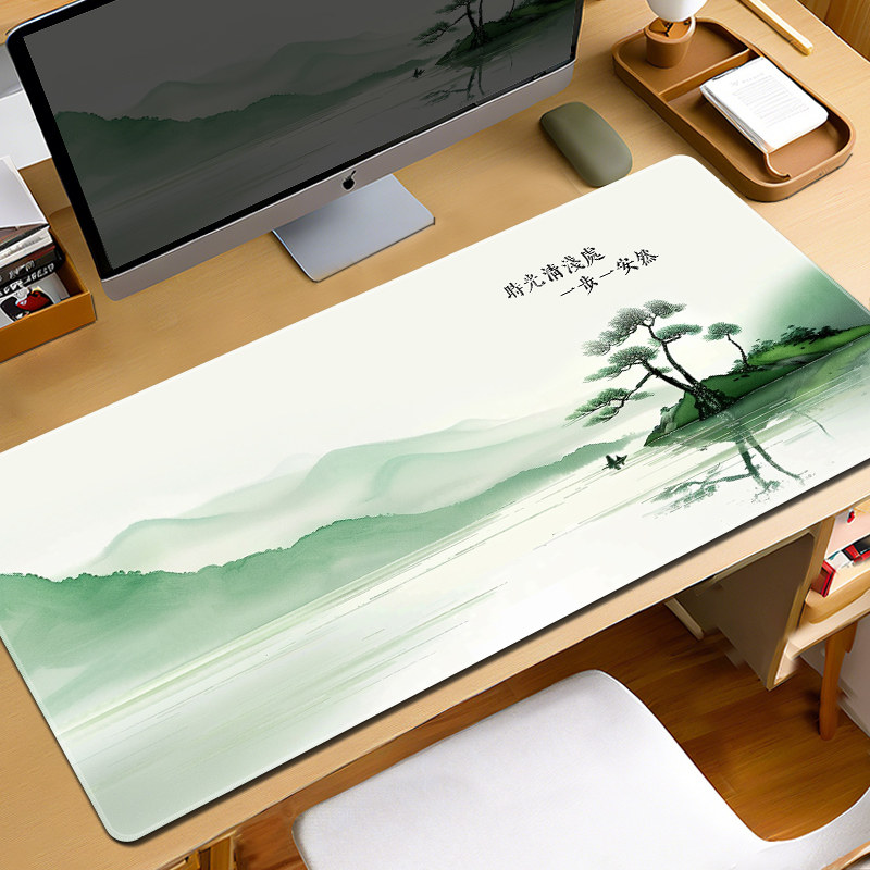 古风鼠标垫超大号办公桌垫中国风护腕山水画书法写字垫电脑键盘垫图片