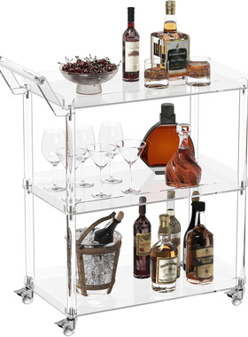 优质亚克力酒吧车 三层Lucite手动推车酒店服务酒水车