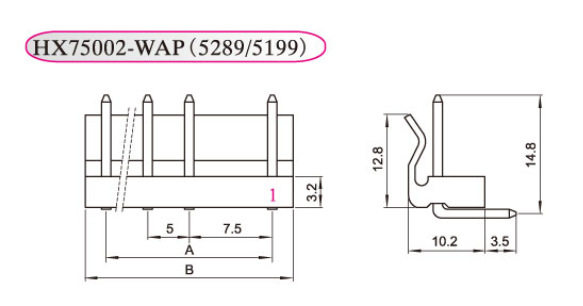 HX红星75002 5199-2WAP/3A/4A/5A/6AW 5289弯针座 接插件5/7.5mm