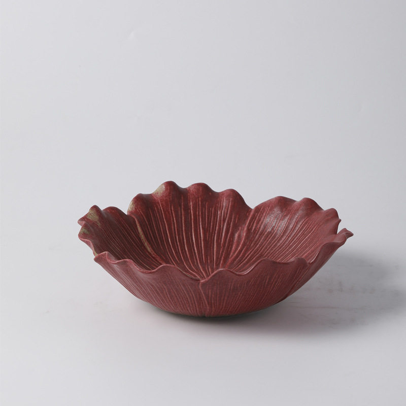 现代简约复古红色陶瓷卷边花瓶果盘装饰品家居样板间民宿软装摆件,模玩/动漫/周边/娃圈三坑/桌游,文化/体育周边,淘宝优惠券,粉丝福利购,淘宝优惠卷