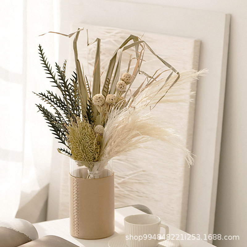 简约现代轻奢日式高端皮革玻璃水培花瓶花器餐桌客厅装饰品,模玩/动漫/周边/娃圈三坑/桌游,文化/体育周边,淘宝优惠券,粉丝福利购,淘宝优惠卷