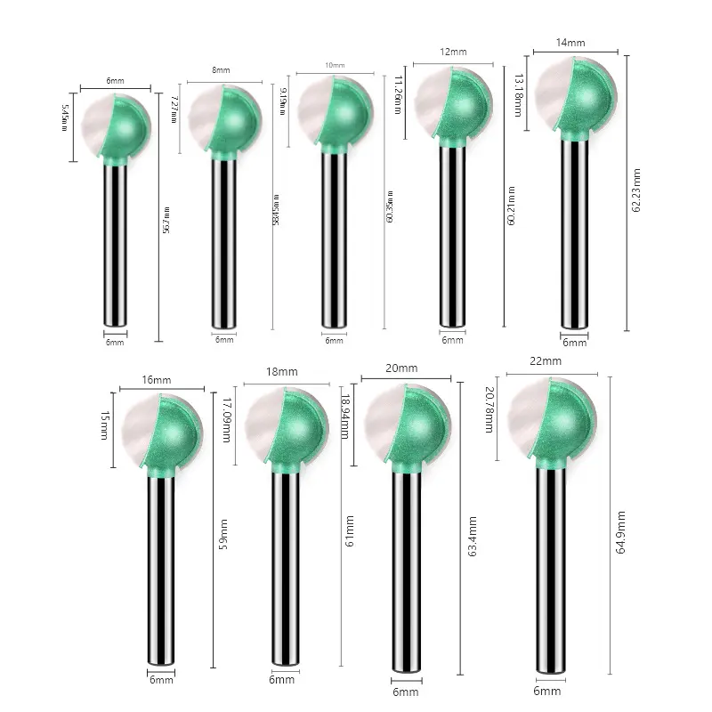 6mm柄 丸球刀雕刻球刀木雕根雕刀头木工球形圆球刀直柄打磨头9种