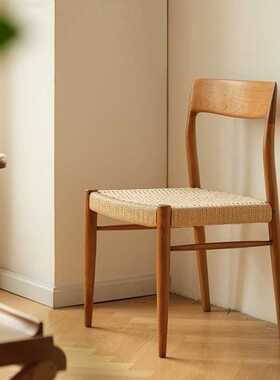 /非晚椅/复古实木餐椅家用中古椅欧拉樱桃木家具靠背藤编71号椅