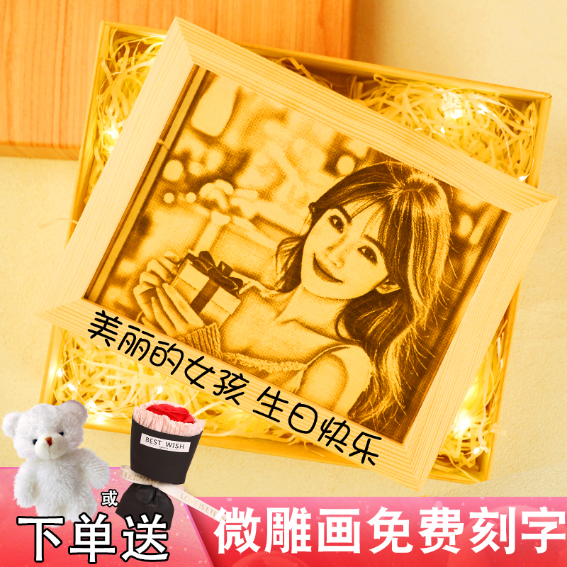 生日礼物女生定制纪念意义照片微雕木刻画送老婆实用小众高级感