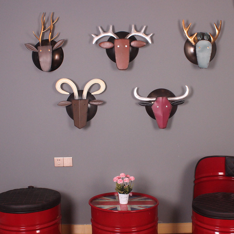 复古怀旧铁艺动物头壁饰牛头鹿头酒吧网咖创意墙上装饰挂件墙饰