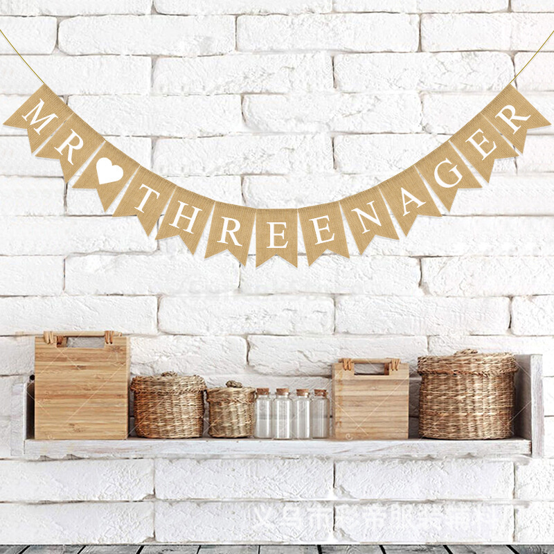 婚庆婚礼派对装饰鱼尾旗串旗 MR THREENAGER麻布燕尾拉旗