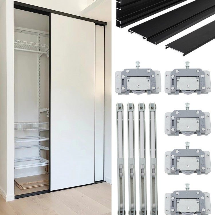 免开槽明装衣柜平移门滑轨配件木门推拉阻尼静音缓冲轨道五金