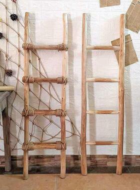 干树枝实木梯子摆件装饰品原木民宿家用梯形置物衣帽架摄影道具