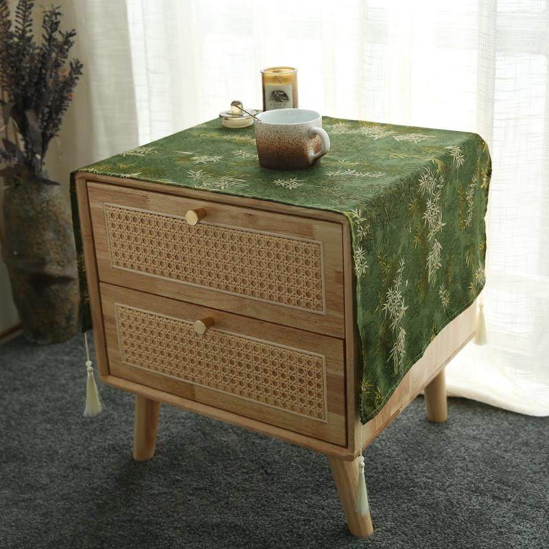 新中式印花流苏防尘盖布家用电视机冰箱微波炉床头柜透气万能盖巾