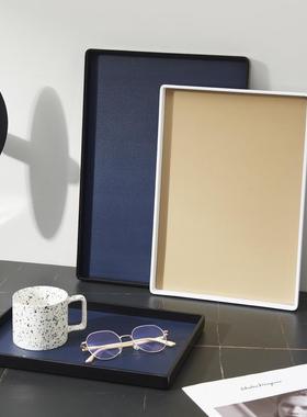 【黑曜石之韵】托盘长方形手工皮革家用水杯盘收纳香水高颜值茶盘